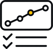 A rising chart above a checklist